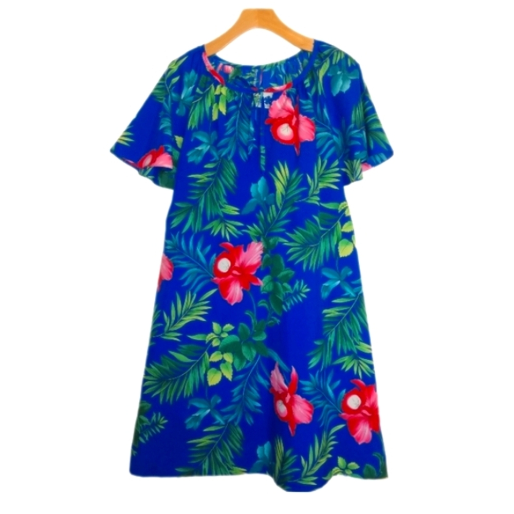 VTG Hilo Hattie Blue Floral Hawaiian Dress